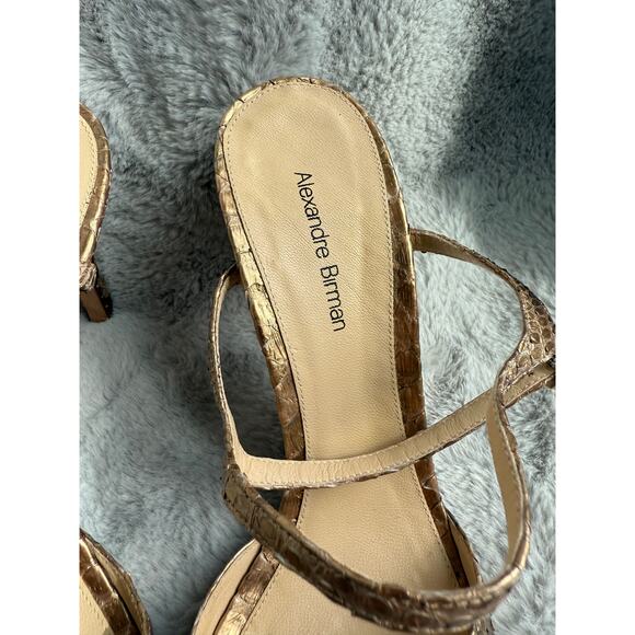 Alexandre Birman Python-Embossed Ankle Tie Heels Beige Leather Sandals 40 / 9.5 - Picture 8 of 9